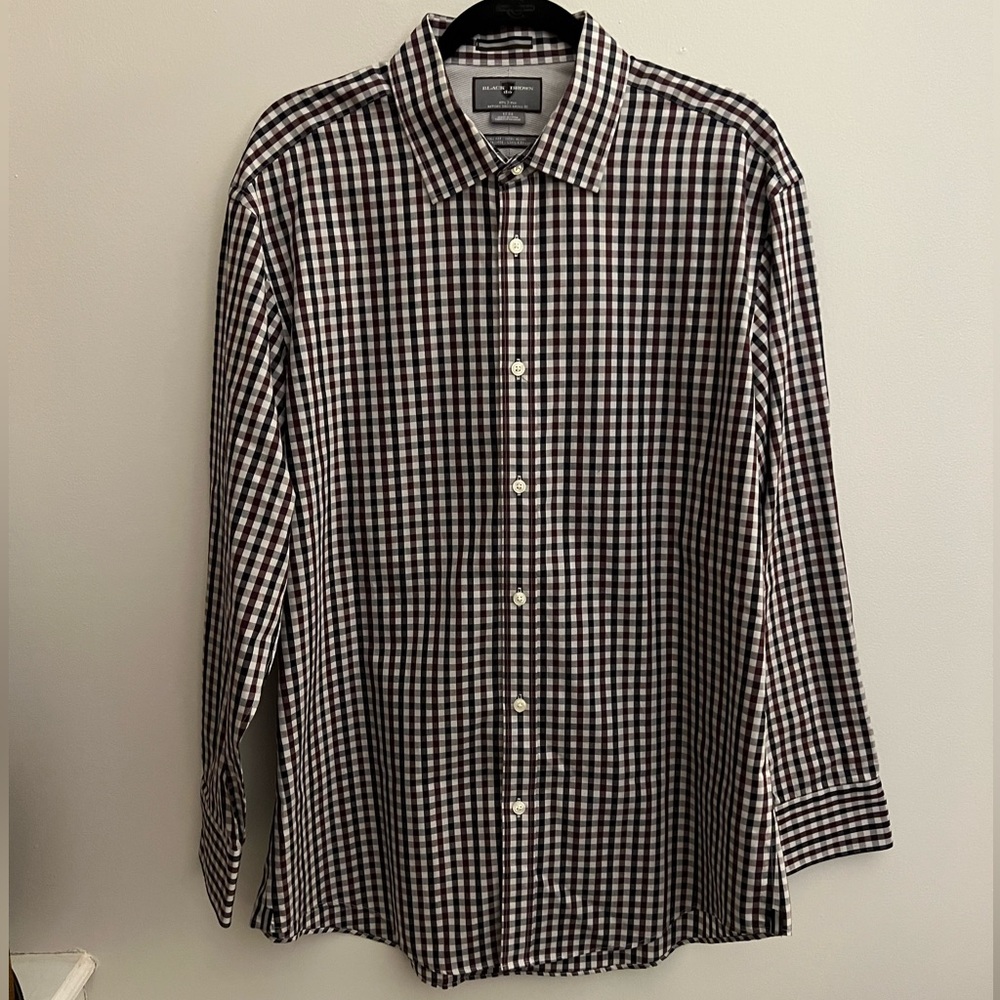 Black Brown 1826 Slim Fit Long Sleeve Button Down Shirt Size 17 34